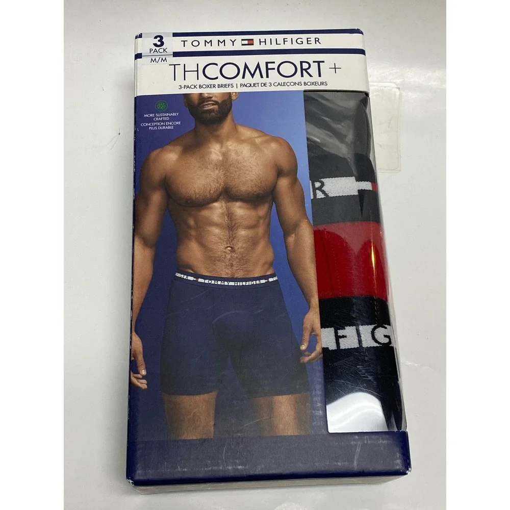 Tommy Hilfiger Mens 3Pack TH Comfort+ Boxer Briefs Microfiber Gry Red Blk M NWT